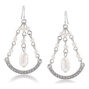 NWT Carolee Catch the Bouquet Gypsy Hoop Earrings Freshwater Pearl Crystal 2" L